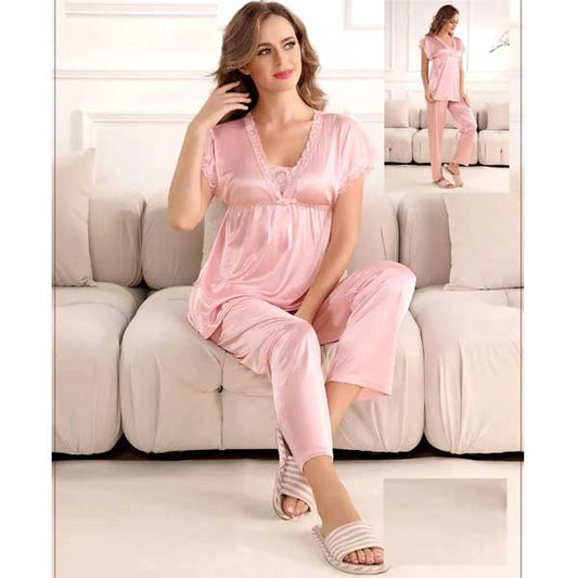 Women Two Piece Pajama Silk Light Pink