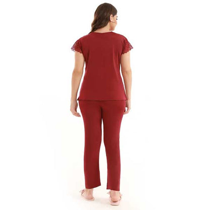 Women Two Piece Pajama Set Maroon