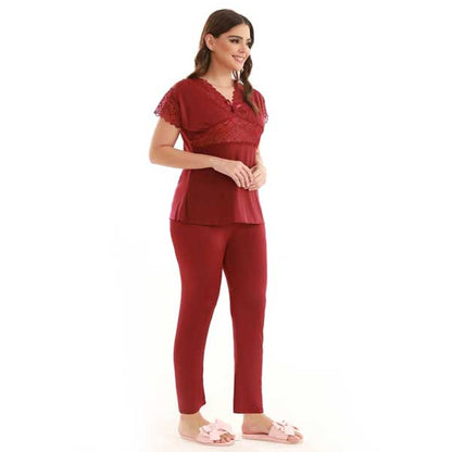 Women Two Piece Pajama Set Maroon